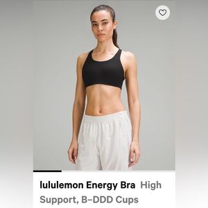 NWT Lululemon Energy High 36C black sports bra